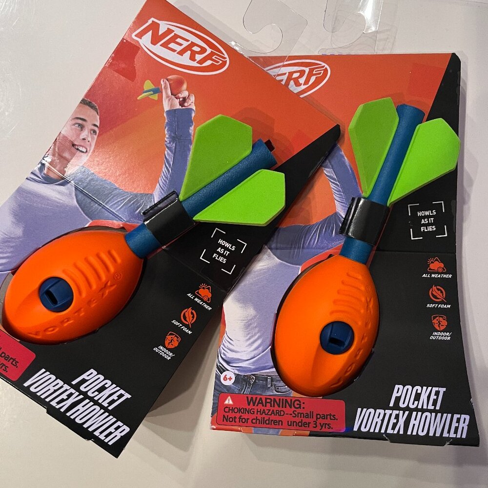Nerf Mini Foam Vortex Aero Howler Football (TWO!) ‎ Whistling Sports Toy (new/h)